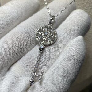 Sterling Silver Key Necklace 925 with CZ Stones, circa 2000s–2010s